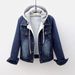 Women's Denim Jacket With Fleece Lining Style Slim Fit Hooded Coat, Casual Long Sleeve Short Crop Top For Students & Work (S-5XL)_voghion.com