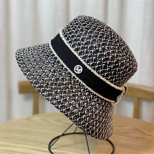 Unisex Temperamento lettere secchio Cappello da pescatore Cappello di paglia bambini gita ombra bianco bacino cappello marea_voghion.com