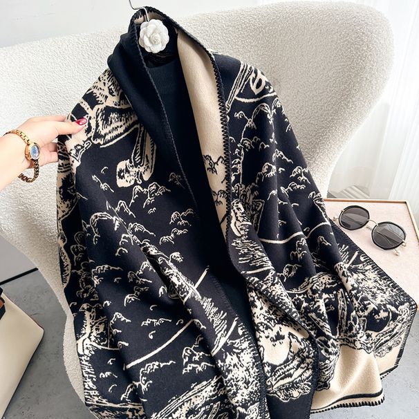 2024 autumn/winter Chinese style edge wrapped scarf for women, warm, fashionable, versatile, cashmere thick_voghion.com