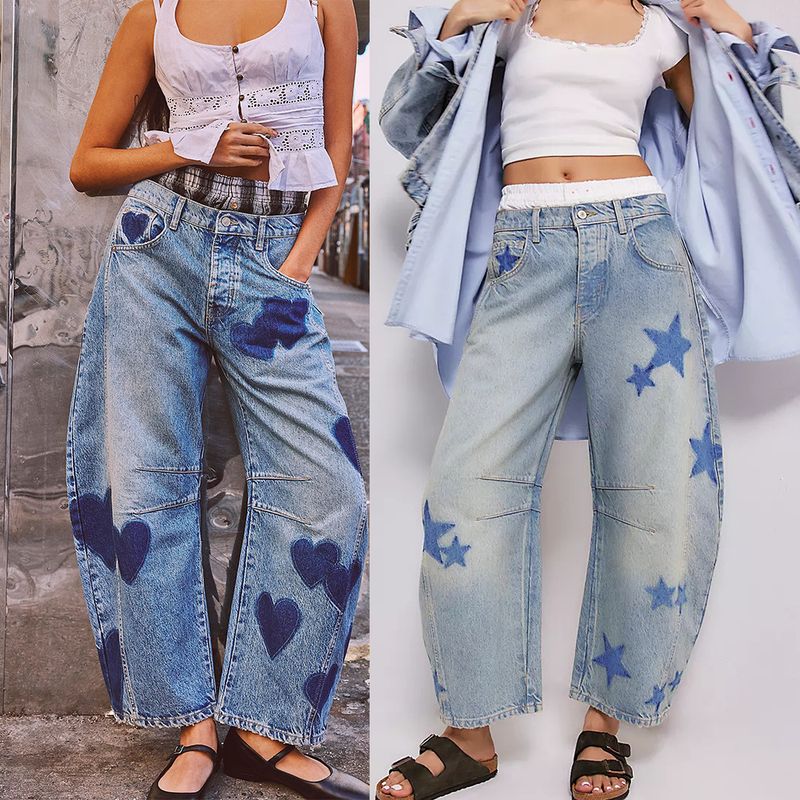 Women's Clothing Spring Casual Loose Mid Waist Tube Shaped Women's Jeans_voghion.com