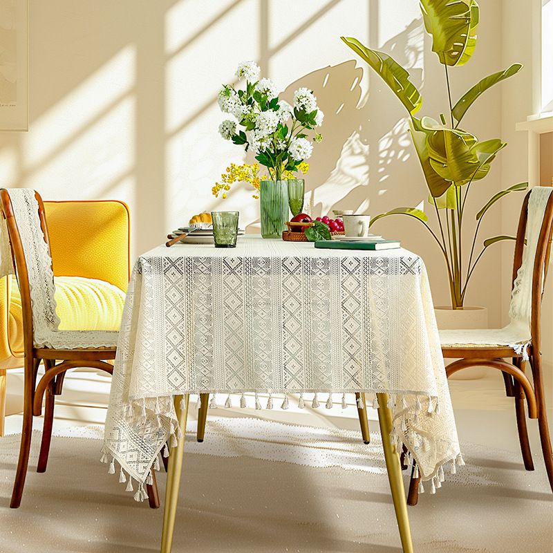​​Vintage Green Lace Tablecloth - American Style Rectangular Table Cover With Openwork & Ruffle Trim, Elegant Coffee & Dining Table Decor_voghion.com
