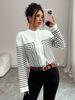 Camicia a righe con bottoni da donna - Camicetta con stampa digitale a contrasto (camicia da ufficio a maniche lunghe, tessuto leggero, top casual alla moda)_voghion.com