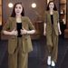 "Plus Size Women's Blazer & Wide-Leg Pants Suit Set Comfortable Business Casual Outfit Spring Autumn Stretch Fabric"_voghion.com