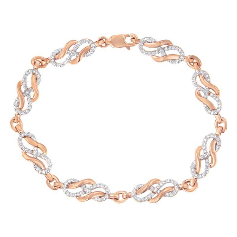 10K Rose Gold 1.0 Cttw Diamond Infinity Loop and Swirl Link Bracelet (I-J Color, I2-I3 Clarity) - 7.25" Inches_voghion.com