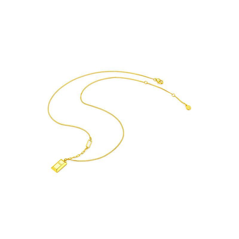 Hot Selling Billionaire Small Brick Necklace, Titanium Steel Gold Pendant, Gold-plated High-end Non Fading Collarbone_voghion.com