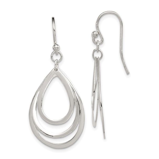 Sterling Silver Polished Triple Teardrop Dangle Earrings_voghion.com