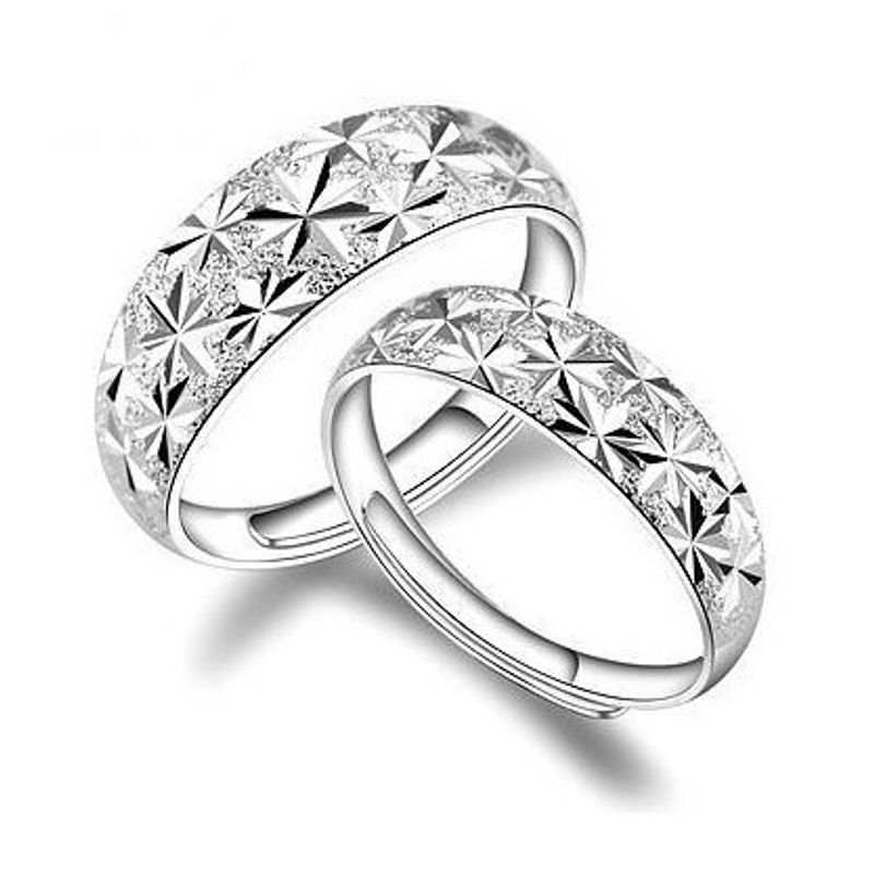 Coppia di anelli placcati in rame con decorazione a mano, pieni di stelle, apertura in argento, per uomo e donna_voghion.com