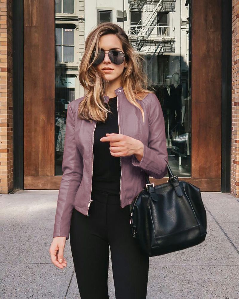 Winter Frauen Mantel Jacke PU Schlank Drehen Unten Kragen Street Style Mantel Jacke Solide Zipper Langarm Kurze Leder_voghion.com