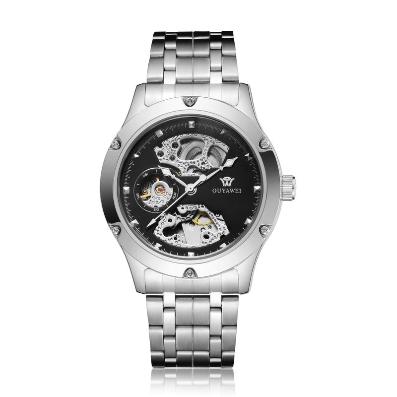 OUYAWEI new steel belt tourbillon hollow bottom waterproof men's watch fully automatic mechanical watch_voghion.com