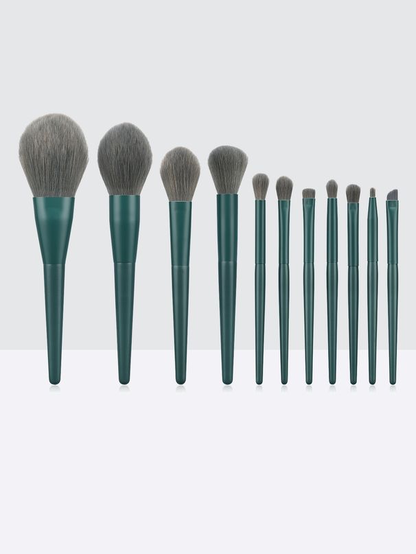 Set di 11 pennelli per trucco professionali di alta qualità verde scuro_voghion.com