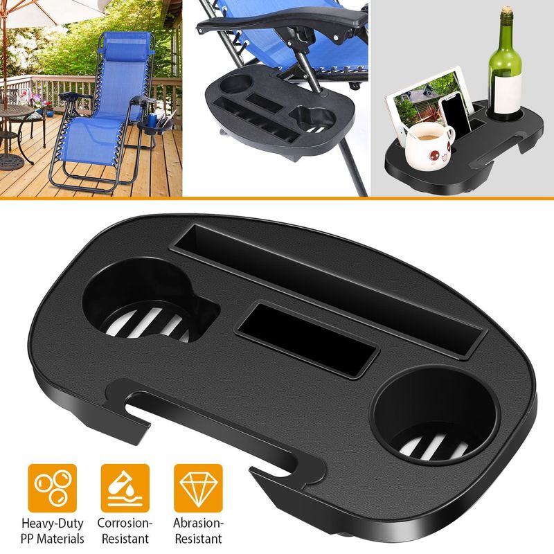 Zero Gravity Chair Cup Holder Clip On Side Tray W/Beverage Can Mobile Devices Slots_voghion.com