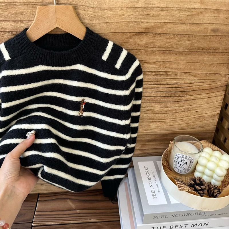 Kid's Clothing Children's Sweaters 2024 Autumn And Winter New Arrivals Boys And Girls Embroidered Casual Striped Knitted Sweaters Trend_voghion.com