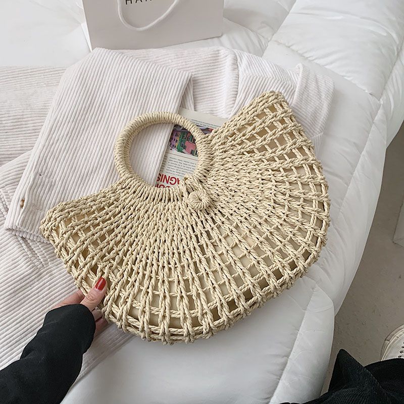 Borsa intrecciata in erba, nicchia femminile 2024 nuova borsa a tracolla a spalla singola, versatile borsa da spiaggia tailandese, borsa per cesto di verdure a mano_voghion.com