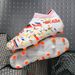 New high top football shoes for men and women seamless flying knitting long nail shoes broken nails grass professional training shoes_voghion.com