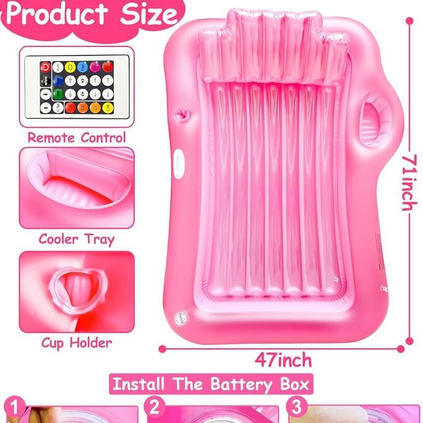 Piscina gonfiabile galleggiante luminosa con schienale, letto galleggiante, sedia a sdraio, acqua per esterni, abbronzatura a spruzzo, piscina galleggiante._voghion.com