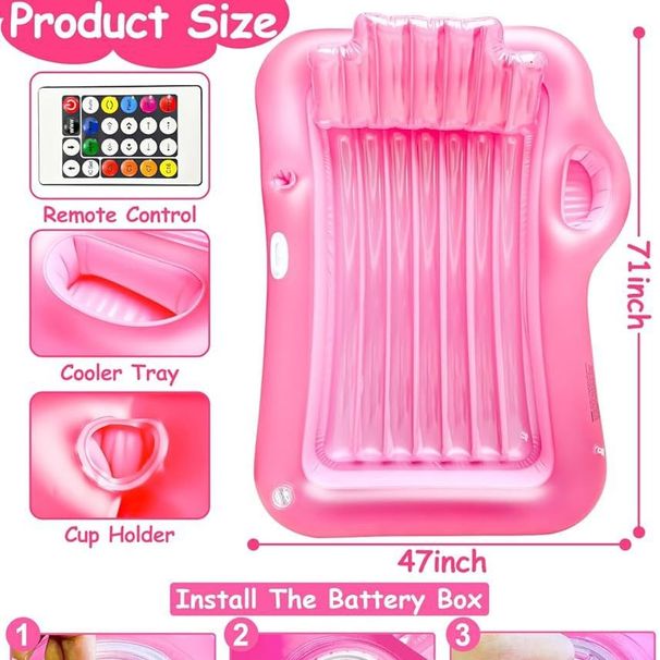 Piscina gonfiabile galleggiante luminosa con schienale, letto galleggiante, sedia a sdraio, acqua per esterni, abbronzatura a spruzzo, piscina galleggiante._voghion.com