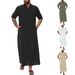Men's Clothing Simple Cotton And Linen Long Stand Up Collar Button Muslim Robe_voghion.com
