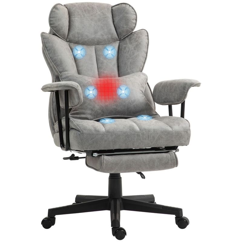 HOMCOM Massage Executive Office Chair With 6 Vibration Points, 400LBS Heated Big And Tall Office Chair With Foot Rest And Lumbar Support, Microfiber_voghion.com