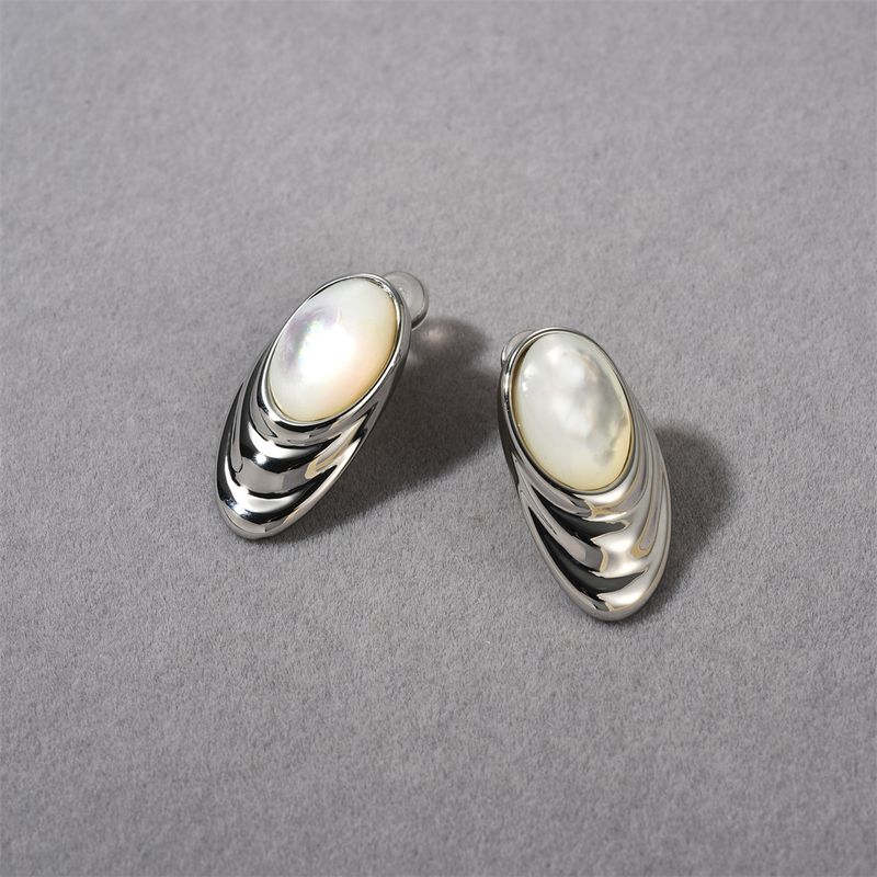 Damenschmuck, elegantes Set aus Perlmuttring und Ohrringen, geometrisches Design, hypoallergenes Kupfer, Größen 6–8, High-End-Ring-Temperament_voghion.com