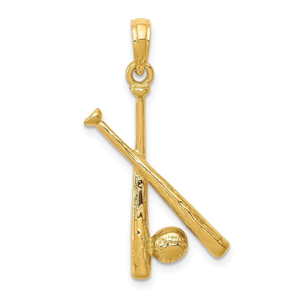 14K Polished Open-Backed Bats And Baseball Pendant_voghion.com