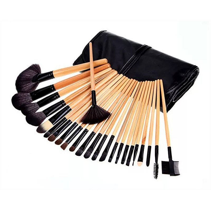 Makeup Brushes & Tools Wood Color Elegant Black Pink Makeup Brushes 24 Makeup Set Makeup Tools_voghion.com
