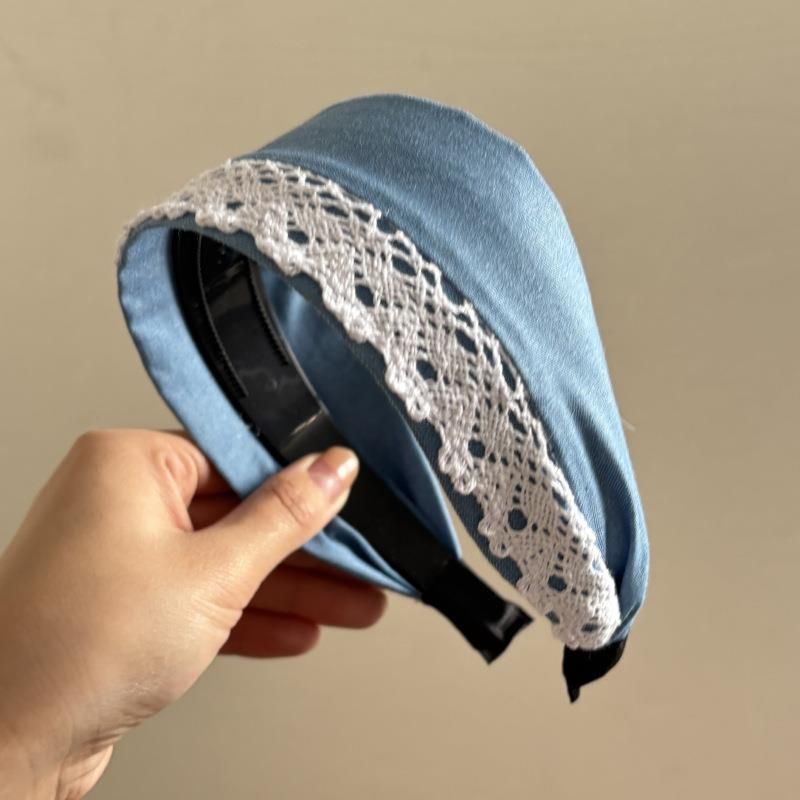 Diadema de encaje con borde ancho en azul petróleo, nueva diadema con horquillas a presión, accesorios para el cabello_voghion.com