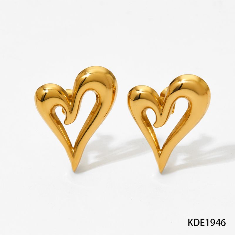 Orecchini semplici a forma di cuore con design di nicchia, in acciaio inossidabile di alta qualità, galvanizzati, orecchini a forma di cuore cavo all'ingrosso_voghion.com