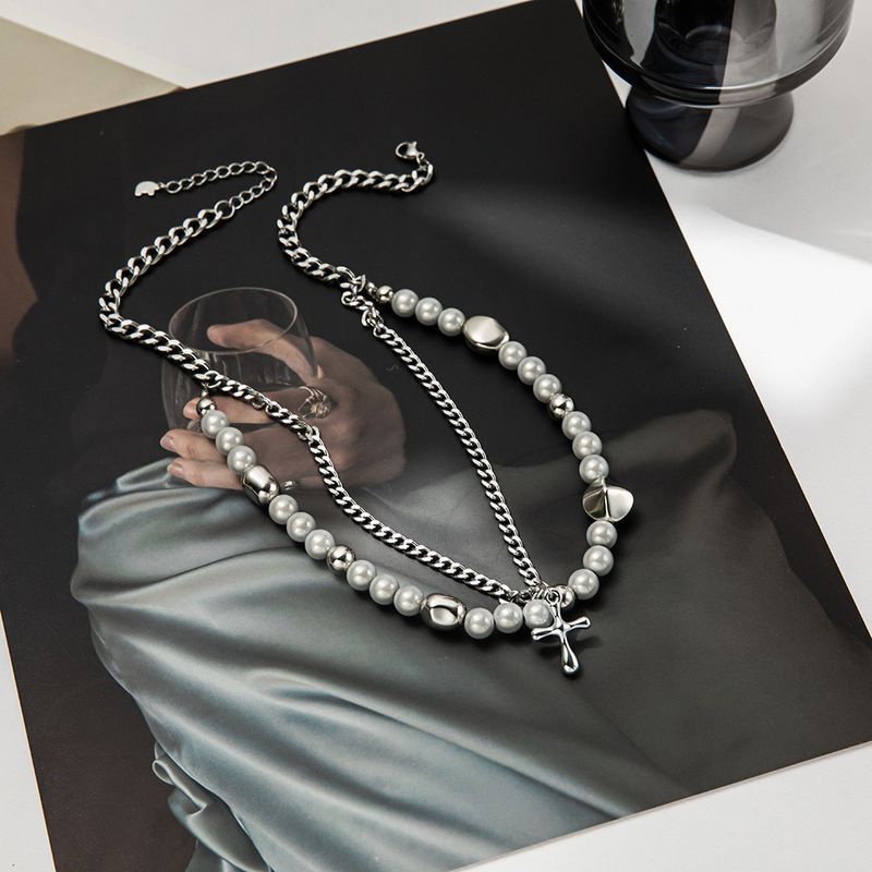 Korean Version Of Men's And Women's Hip-hop Cool Style Titanium Steel Necklace With A Niche Design Sense, Double Layered_voghion.com