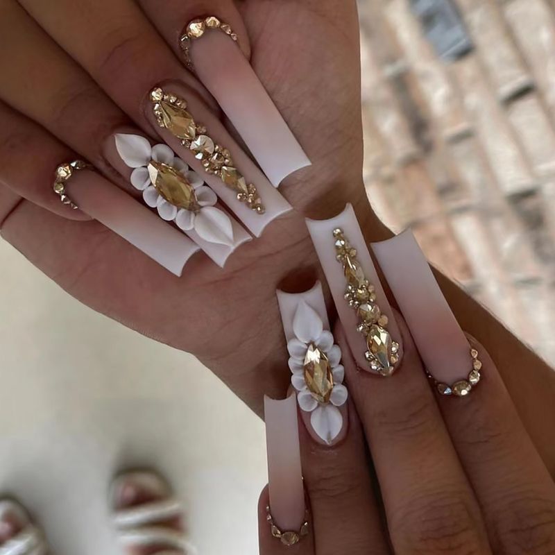 24-Piece Matte Press-On Nails With Rhinestones Reusable Fake Nails Glue & Gel Adhesive Options Sweet & Stylish Designs​_voghion.com