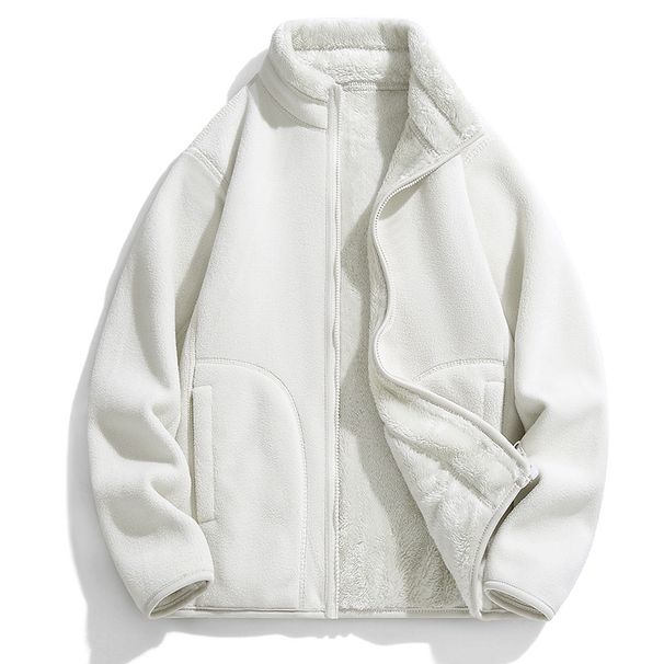 Unisex Wende-Fleecejacke mit Sherpa-Futter, Stehkragen, Winterpullover für Damen und Herren, Modetrends_voghion.com