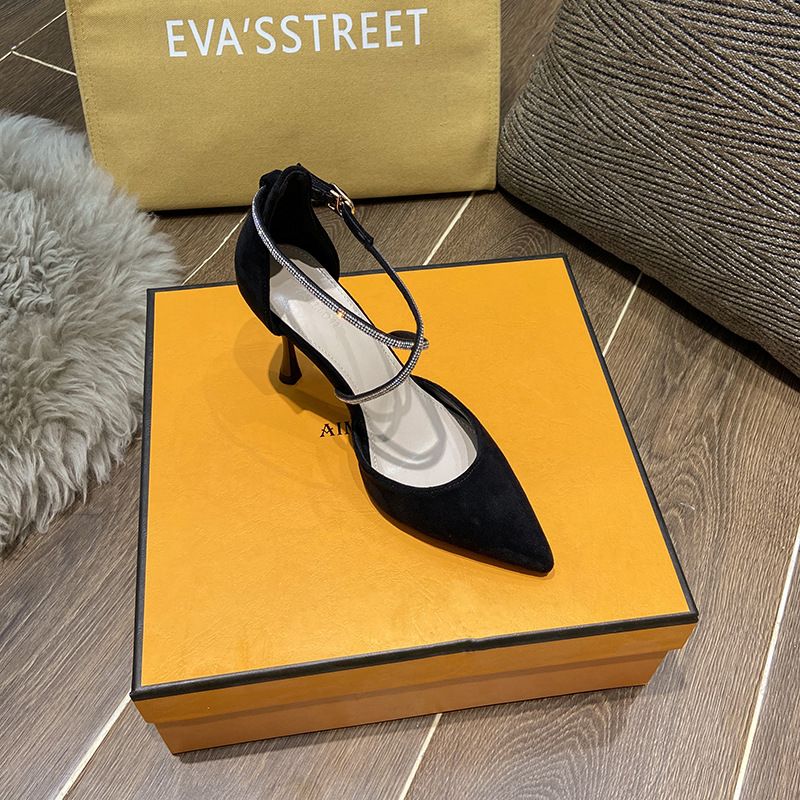 2024 Spring/Summer New Fine Pointed Hollow Shoes, Sexy Women's Singles, Ultra High Heels, Diamond Headover Sandals_voghion.com