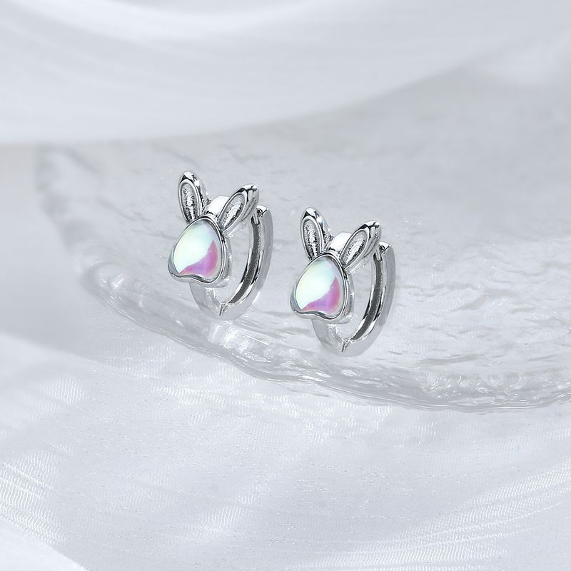 Stamp VENUS Sier Color Moonstone Earring for Women Girl Rabbit Love Heart Jewelry Birthday Gift Dropshipp_voghion.com
