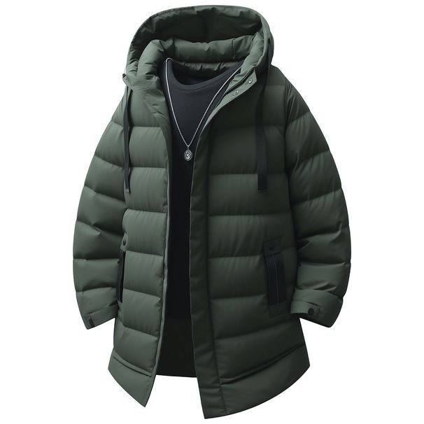 Cappotto invernale premium da uomo – Giacca in cotone di media lunghezza con cappuccio (nero/grigio/verde militare) | Caldo e versatile per gli esploratori urbani_voghion.com