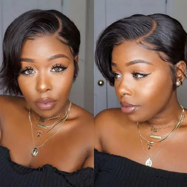 Korta peruker med äkta hår, Bob-peruk, 13x4, Lace Frontal-peruker för kvinnor, Pixie-frisyr, Perruque Cheveux Humain_voghion.com