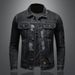 Men's Clothes Spring Heavy Torn Patch Men's Denim Jacket Top Black Coat_voghion.com