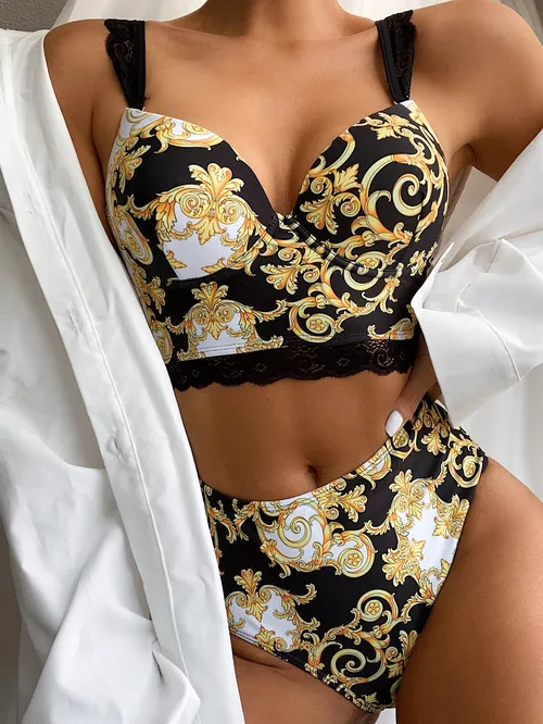 Női hasított fürdőruha csipkepántos bikini _voghion.com