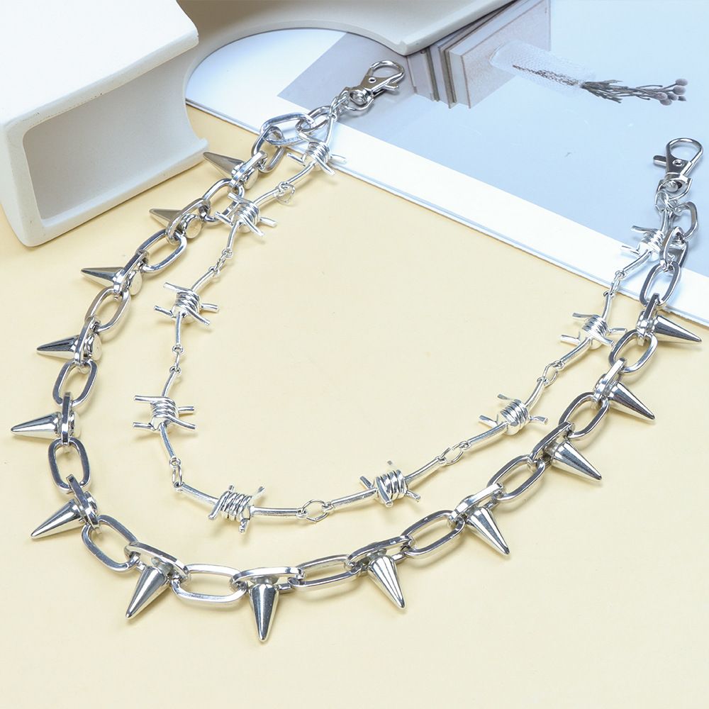 Fashionable And Personalized Punk Style Twisted Rope Rivet Double-layer Metal Pants Chain Men's Daily Casual Street_voghion.com