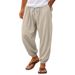 Autumn Wide Men's Cotton And Linen Trousers Summer Jogging Pants Elastic Waist Straight High Waist Solid Color Comfortable And Breathable_voghion.com