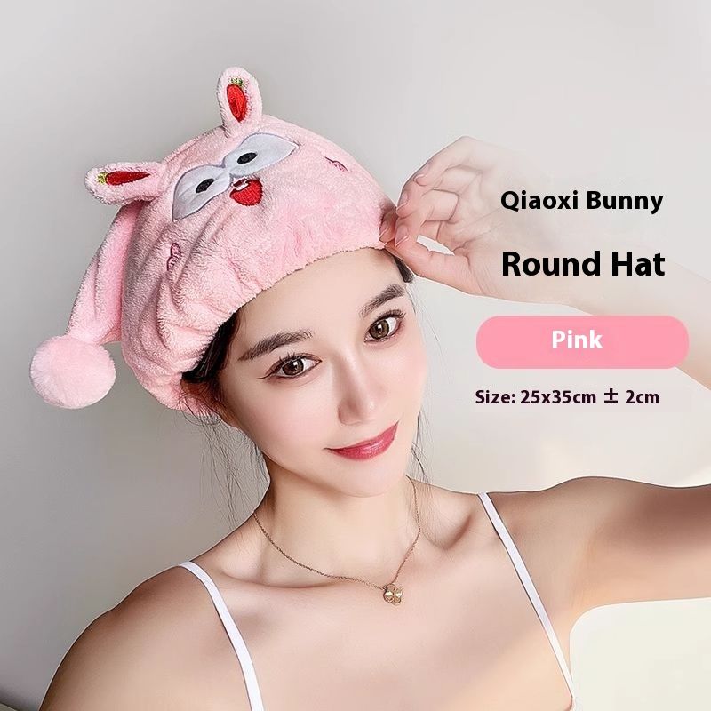 Quick-Dry Cartoon Funny Super Cute Double-Layer Thickened Hair Drying Cap Soft Absorbent Hat_voghion.com