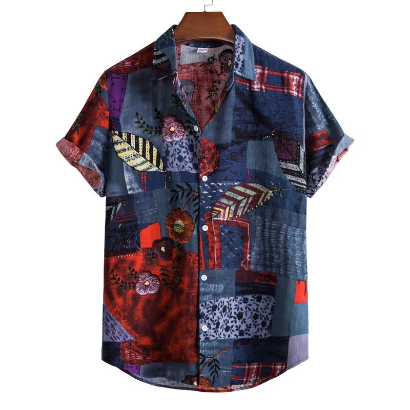 2024 neue Hawaiian Red Leaf Tropical Shirts Floral Männer Dazn Tops Sommer Casual Kurzarm Taste Chemise Lose Urlaub Strand_voghion.com