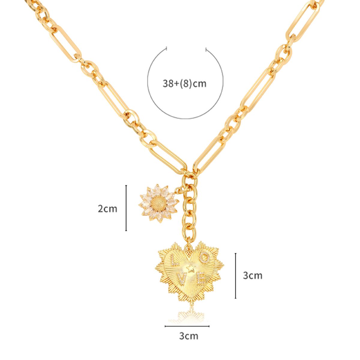 Collana con cuore placcato in rame e intarsi in zircone, design di nicchia, stile hip hop freddo, collana con clavicola per celebrità, donna_voghion.com