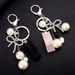 Version Pearl Ribbon Heart Keychain Bag Pendant Diamond Bow Creative Gift_voghion.com