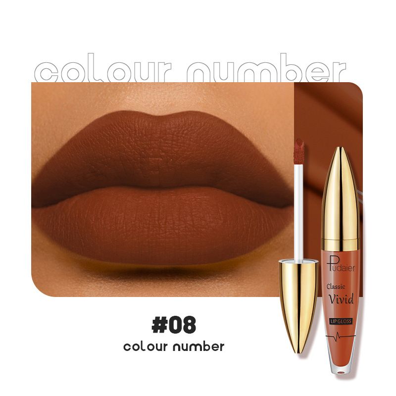 Pudaier – matter, flüssiger, samtiger, nudefarbener Lipgloss-Lippenstift_voghion.com