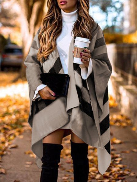 Damen-Umhangschal mit Karomuster, Mehrzweck-Wollschal, Mantelschal für Damen_voghion.com