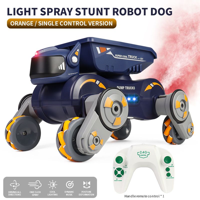 2.4G RC Stunt Robotic Dog - Electronic Pet Toy With Arm Swing, Spray, Sound & Light Effects For Boys (Remote Control Smart Robot Car)_voghion.com