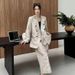 2025 Spring Collection Elegant High-End Feel Printed V-Neck Blazer High-Waisted Slimming Skirt Women's Two-Piece Set_voghion.com