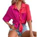 Verve 2025 Sommer Button-Up Revers Patchwork Kurzarm Casual Top Damen Shirt_voghion.com