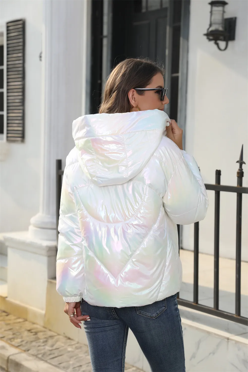 Fashionable bright cotton jacket hooded bread jacket warm cotton jacket_voghion.com