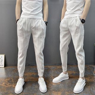 Striped 9-inch Small Casual For Men, Summer Cool, Thin Design, Vertical Stripes, Elastic Waistband, Slimming Effect,_voghion.com