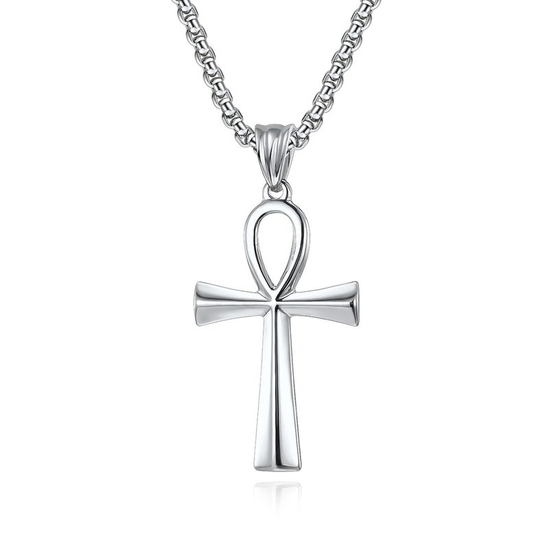 Men's Jewelry Stainless Steel Ankh Cross Necklace Personality Niche Titanium Steel Cross Pendant Pendant_voghion.com